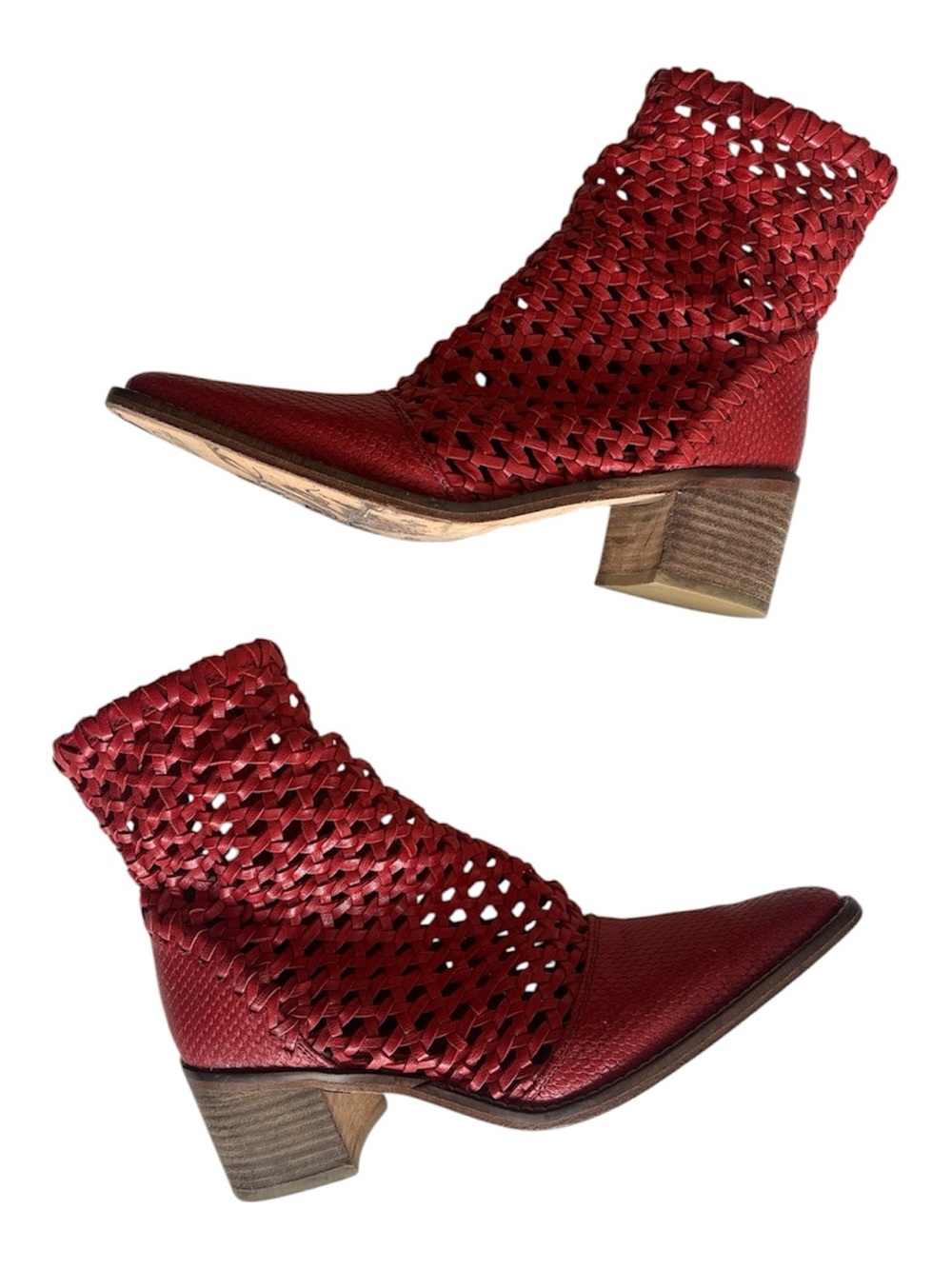 Free People In The Loop Woven Boot Women’s 37 Red Leather Ankle Boot